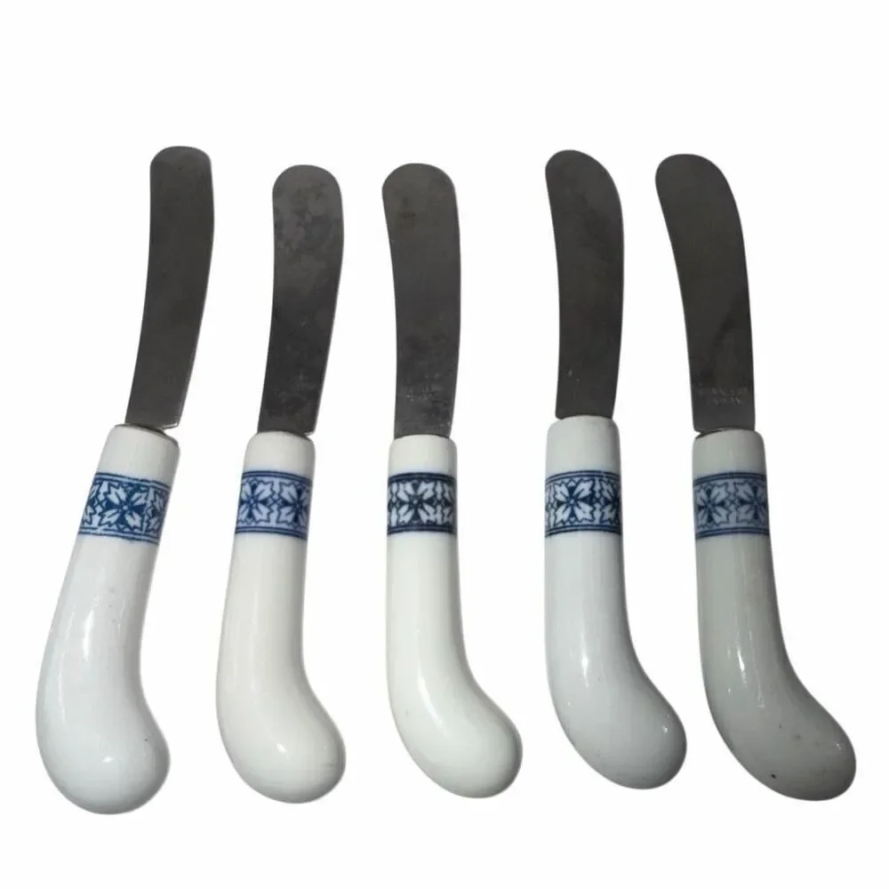 Vintage Porcelain Butter Cheese Spreader Knives Set of 5 Kitchen Accessories
